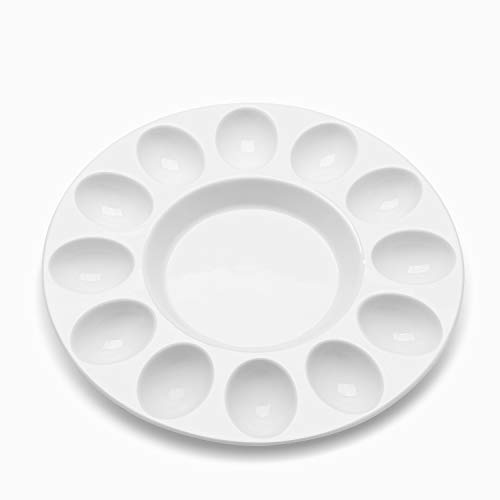 Flexzion Deviled Egg Tray - Ceramic White Porcelain 12 Cup Egg Serving Tray Catering Platter for Hard Boiled Eggs, Easter Eggs Holder & Deserts Unique Decorative Kitchen Dish Plate Palette