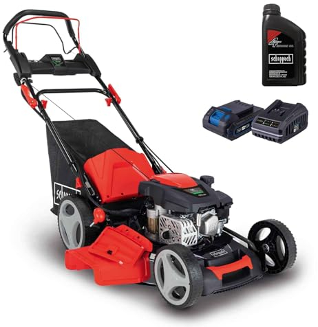 Scheppach MS173-51E Benzin Rasenmäher - 51cm Schnittbreite | E-Start | Reinigungsfunktion | 65L Fangkorb | 7-stufige Höhenverstellung | Mulchfunktion | Radantrieb | Seitenauswurf | inkl. Motoröl