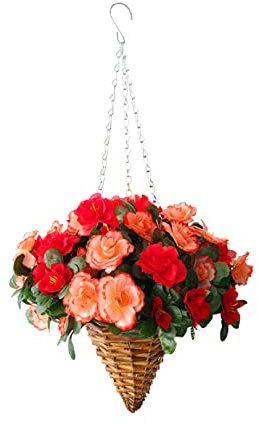Garten Dekoration Schöne Seide Azaleen Kette Hängende Weide Kegel handgewebt Korb für DIY künstliche große Champagner und rote große Azaleen Blumen