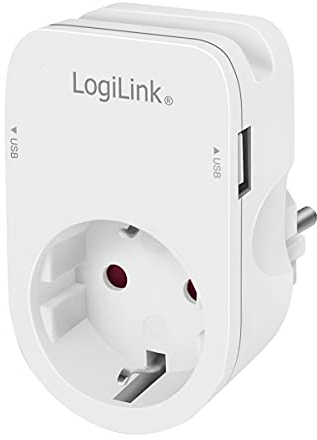 LogiLink PA0247 - Steckdosenadapter (CEE 7/3) mit 2X USB (2X USB-A) und Smartphonehalterung