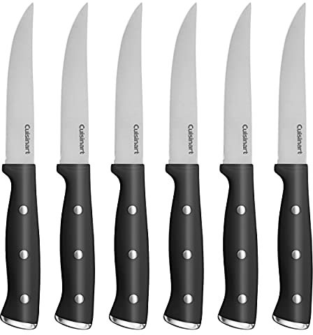 Cuisinart Classic Forged Triple Rivet, 6-Piece Steak Knife Set, Superior High-Carbon Stainless Steel Blades for Precision and Accuracy (Black)