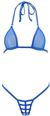 SHERRYLO Sheer Micro Bikini Tanga Tanga Mini Bikinis Exótico Bronceado Traje de baño, Azul, Talla única