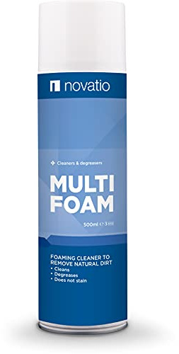 NOVATIO Espuma limpiacristales MULTIFOAM 500ml - Spray espuma limpiadora Elimina la suciedad Desengrasa No Mancha No deja Marcas Limpiar Insectos de Parachoques y Parabrisas Limpieza fácil y eficaz