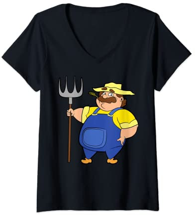 Womens Pitchfork Hayfork Agriculture Husbandman Farmer Farm Farming V-Neck T-Shirt