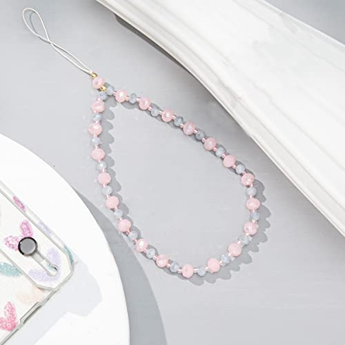 Universale Bead Telefonkette Telefongurte Handykette,Mischfarben Kristall Perlen Telefon Lanyard Handschlaufe Handgelenkschlaufe Kette Handyanhänger Taschenanhänger Schlüsselanhänger für Frauen,Rosa