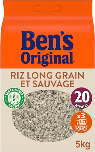 Ben's Original Riz Long Grain & Sauvage Cuisson 20 min Format Pro 5kg | Mélange raffiné de riz long grain et sauvage, cuisson 20 min. Format professionnel de 5kg.