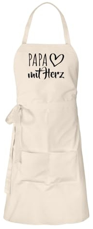 Huuraa Schürze Papa mit Herz Geschenk | Latzschürze Baumwolle Kochschürze mit Motiv Geschenkidee verstellbare Grillschürze mit langen Bändern