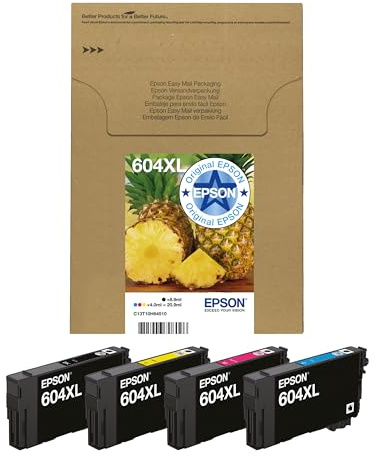 Epson Original 604XL Pineapple Multipack 4-Farben-Tintenpatronen | EasyMail – weniger Plastikverpackung| Schwarz, Cyan, Magenta, Gelb | 1x 8,9 ml, 3X 4 ml |Original Tinte für optimale Ergebnisse