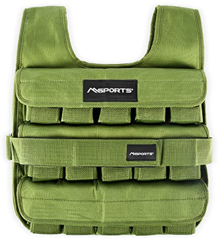 MSPORTS Gewichtsweste Premium Verstellbar von 5 kg - 30 kg Weighted Vest | Laufweste Damen Herren | Fitness Trainingsweste Krafttraining (5 kg, Military Green)