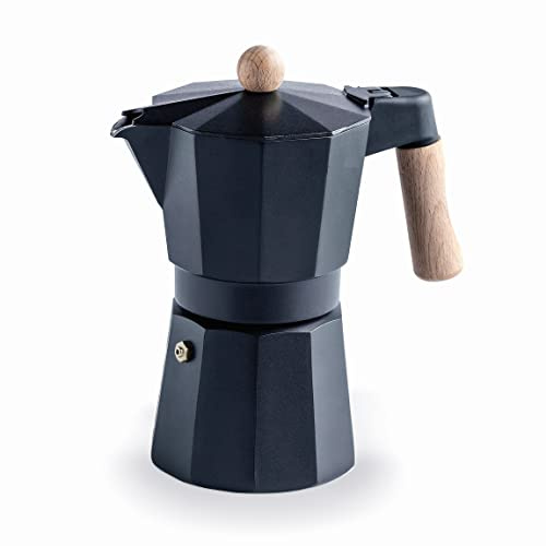 Lacor - 62048 - Cafetière italienne Trento Black, Cafetière Express, Fonte d’aluminium, Convient à tous les types de feux inclus Induction, Capacité 9 tasses, Finition Noir mat
