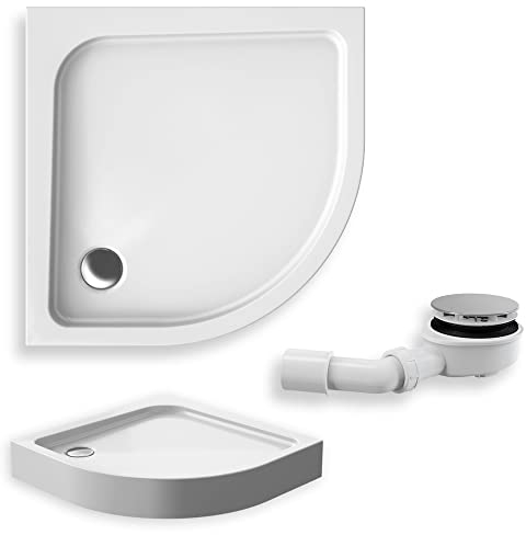 KOLMAN Duschwanne 90x90 cm Viertelkreis, integrierte Schürze, Weiß, Acryl, Glatt, Ablaufgarnitur Ø 90 mm und Füße, Design-Duschtasse Kompakt Halbrund Pako