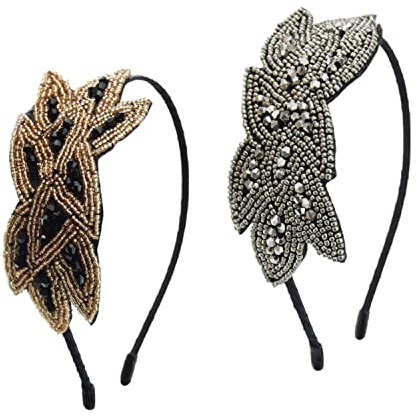 CCHAMP 2 x Vintage Elegante Perlen Stirnbänder Flapper Stirnband 1920er Jahre Haarschmuck für Frauen und Mädchen für 20er Jahre Kostüm Party (Silber, Schwarz-Gold)