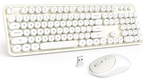 MOFII Tastiera e mouse wireless Combo, bianco latte, 2,4 G, tastiera full-size, tasti rotondi e simpatici mouse con dongle USB 2 in 1, per PC, laptop, Chromebook, Smart TV