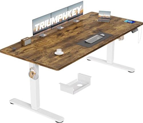 TRIUMPHKEY Höhenverstellbarer Schreibtisch 180x80 mit USB Ladeanschluss, 3 Memory-Steuerung groß Höhenverstellbarer Schreibtisch Anti-Kollision Computertisch Höhenverstellbarer Tisch