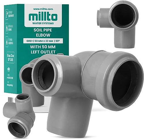 Millto™ Winkel Ablaufmuffe 50 x 32 mm 90° mit Linke Anschluss 32 mm Bodenrohr Abfallrohrkrümmer Einstellbar Abflussrohr Abwasserkanalisation Kunststoff PP Anschlussstück Formstücke