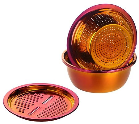 IEEDFJKK Fregadero de acero inoxidable Premium para lavar y colar cómodamente en la cocina, colador de amplia aplicación con cuenco, Rojo fantasía