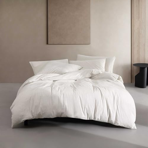 Calvin Klein - Set copripiumino king size, biancheria da letto in jersey di cotone mélange naturalmente morbido con federe abbinate, set da 3 pezzi (cotone moderno melange avorio/grigio)