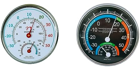 Digitaler Zeigerthermometer mit 13 cm Durchmesser, 2 Stück, Innen- und Außenthermometer, Hygrometer für den Innenbereich, für Küche, Garten, Gewächshaus, Schlafzimmer, Terrasse, Lager, Hotel