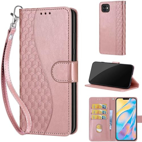 TOMYOU Handyhülle für iPhone 12/12 Pro Hülle, Roségold | Stoßfeste Flip Schutzhülle, Kartenfächer, Standfunktion,Magnetisch, Kunstleder, Klappbar Brieftasche