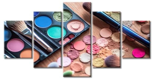 5 Panel Canvas Prints Eye Shadow Brush Wall Art Beauty Industry Pictures Wall Painting Eye Shadow Palette Pictures Artwork for Home Decor Stretched and Framed Ready to Hang 60Wx32H