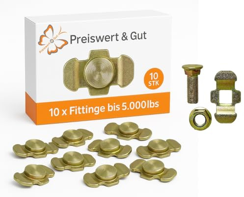 Preiswert&Gut 10x Fittinge für Zurrschiene – Doppel-Endbeschlag je 40 Gramm bis 5.000lbs Bruchlast und max. 2.500lbs Zugbelastung – Endfitting zur Ladungssicherung für die Zurrschienen
