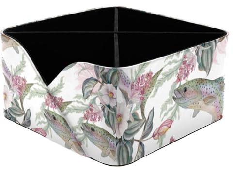 VAPOKF Schreibtisch-Organizer mit Regenbogen-Forelle, Fisch und rosa Blume, mit 4 Fächern, Stiftehalter, Stiftehalter, Aufbewahrungsbehälter für Schreibtisch, Schreibtisch-Aufbewahrung, Schreibwaren