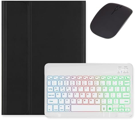kaidisen Teclado retroiluminado para iPad de 6ª 5ª generación, iPad Air 2/Air iPad Pro 9.7 con mouse, funda de teclado de color retroiluminado desmontable para iPad de 9.7 pulgadas, negro y blanco