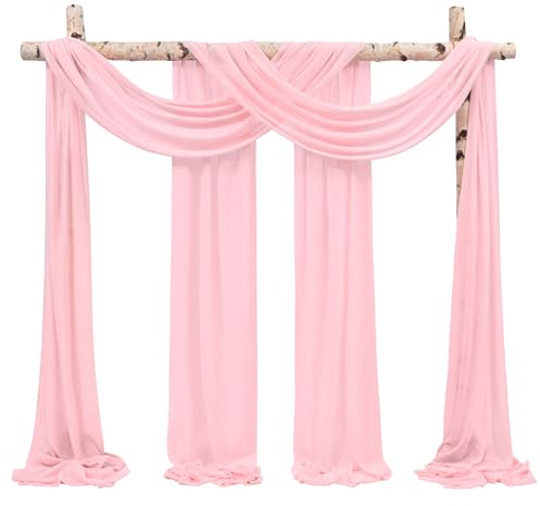 Showgeous 4 Panneaux Rideaux en Mousseline de Soie pour Arche de Mariage 28 x20ft Rose Tissu drapé Arche Rideaux en Mousseline de Soie Transparente Toile Plafond Swag décorations