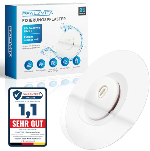 PFALZVITA® Freestyle Libre 3 Pflaster - 20er Premium Wasserfest Fixierpflastern für Freestyle Libre 3 Sensor - Hautfreundlich selbstklebend Extra Halt 14 Tage ohne Kleber in der Mitte (Transparenz)