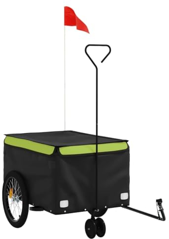vidaXL Fahrradanhänger, Fahrrad Lastenanhänger mit Sicherheitsflagge, Transportanhänger mit Deichsel, Radanhänger Handwagen, 30 kg Schwarz Grün Eisen