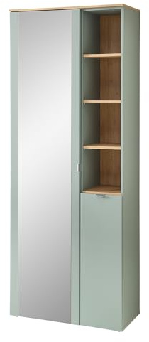 Lomadox Garderobenschrank Flurschrank Kleiderschrank Schrank mit Spiegel grün matt Eiche 78x201,2x37,4 cm