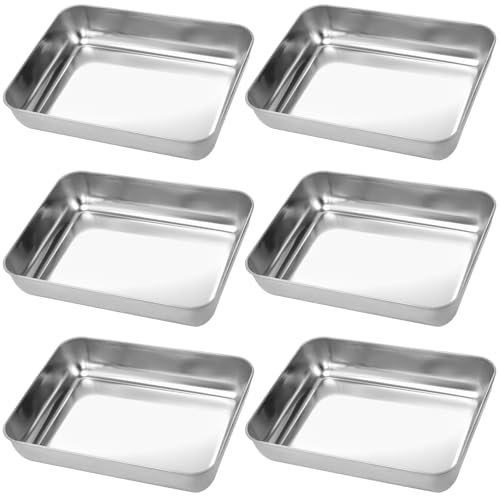 HEIHAK 6 PCS Stainless Steel Baking Tray, 25.5x19.5x5.8cm Rectangle Deep Cake Tins, Multifunctional Baking Containers for Cakes Breads Pizzas