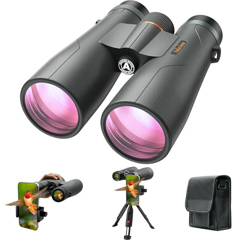 Adasion 15x56 UHD Binoculars for Adults High Powered with Phone Adapter and Tripod, Super Powerful BAK4 Prism Waterproof Binoculars for Hunting Stargazing Bird Watching Hiking Safari Travel Sports