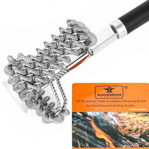 18 Bristle Free Grill Brush Barbecue Triple Scrubbers Cleaning Brush for Gas or Charcoal Grills,Compatible with Stainless Steel/Cast Iron/Porcelain Grill Grates