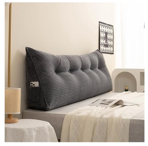 Keilkissen for Kopfteil, Neues Keilkissen aus Cord for das Kopfteil des Bettes, Vielseitiges Dreieckskissen zum Lesen und Stützen mit Abnehmbarem Bezug, Weich und Stützend(Dark gray,180*50*20cm)