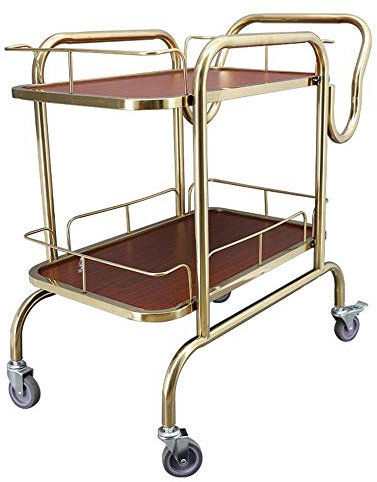 MYVVKIA Servierwagen, Servierwagen, Küchenwagen, Barwagen, Weinregalwagen auf Rädern mit Stauraum, Industrielle Rollwagen, 2 Ebenen, Wein, Tee, Bier, Regalhalter, Edelstahl