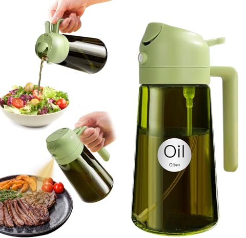 YARRAMATE Dispensador de Aceite de Oliva Juego con Scuro Protezione Dalla Luce, 470ml 2 en 1 Spray de Cocina, Verde Pulverizador de Aceite de Calidad Alimentaria (Verde)