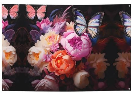 Cartel de fiesta de mariposas y arbustos frescos de 47 x 71 pulgadas, adecuado para Halloween, Navidad, fiestas, reuniones y otras pancartas de vacaciones