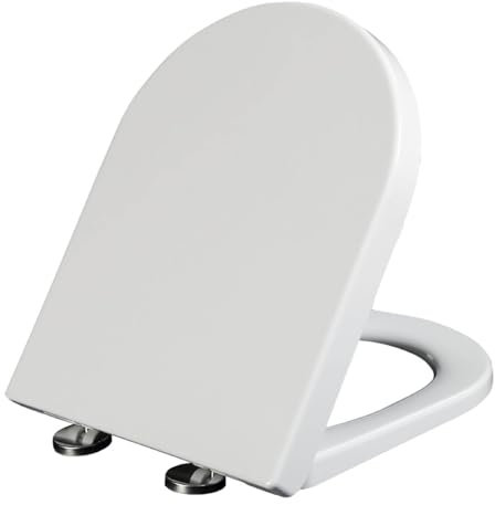 Wttfc Toilettendeckel Mit Absenkautomatik Weiß,D-Form,Wc Sitz 360° Verstellbares Scharnier,Klodeckel Mit Quick-Release-Funktion, Toilettenbrille Obere Befestigung,10