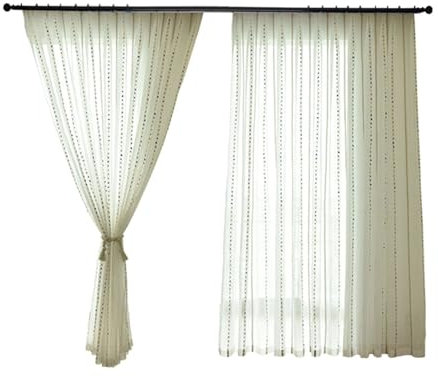 Wycian Gardine Querbehang Oben Gardinen 2er Set Weiß Bunt Voile mit Regenbogenstreifen H138 x B132 cm (2er Pack) Gaze