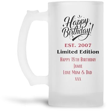 Personalised Frosted Beer Glass Tankard (0.8 Pint) Limited Edition Design Gift Birthday|Dad|Daddy|Grandad|Son|18th|21st|30th|40th|50th|60th|70th|80th|90th|Men|Him