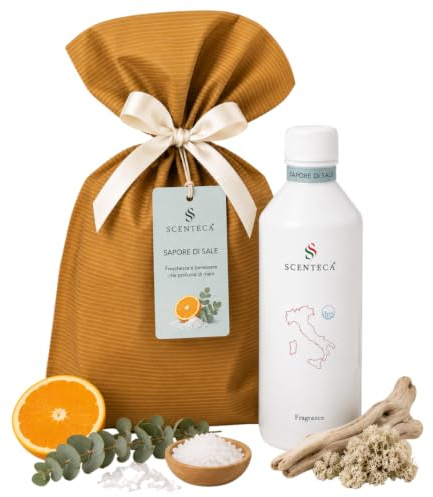 SCENTECA Recarga para difusores de nebulización fragancia Sapore di Sale, ambientador con aceites esenciales de naranja amarga, eucalipto y almizcles blancos, aroma para casa y oficina, 500 ml