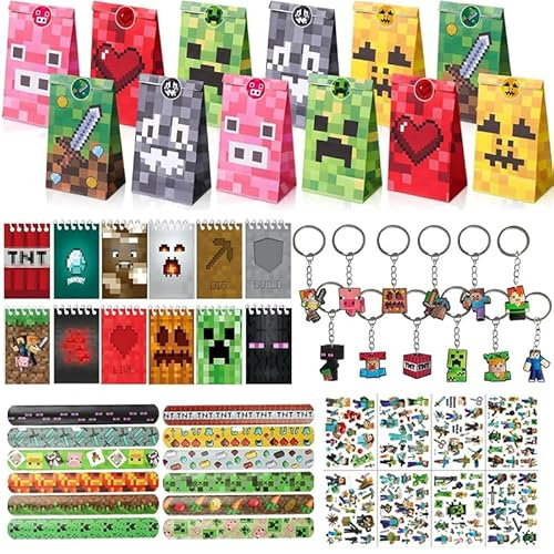 HYZMSZA Videospiel Party Mitgebsel, Kindergeburtstag Gastgeschenke, Give Aways Mitgebsel mit Schlüsselanhänger Notizbuch Aufkleber Spiel Armbänder Geschenktüten, Gamer Theme Party Zubehör