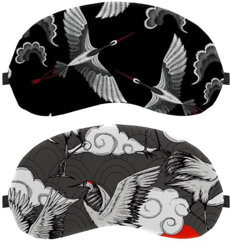 Eslifey Schlafmaske, japanische Kraniche, Wolken und rote Sonne, Augenbinde, Schlafmaske, Augenschutz, für Männer und Frauen, Flugzeug, Reisen, 2 Stück
