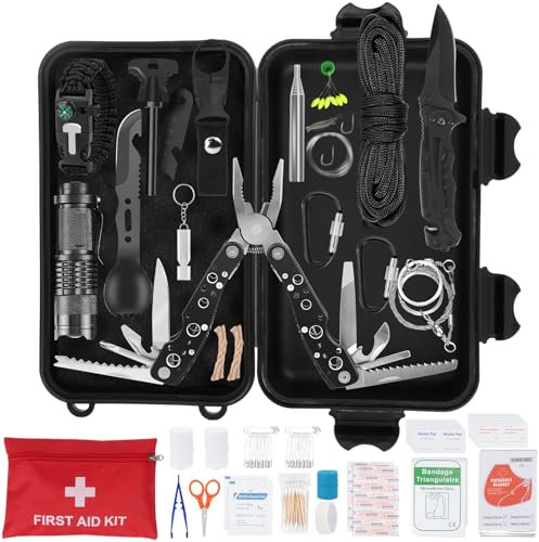 HIMOMO Kit di sopravvivenza professionale 80 in 1, kit di emergenza per esterni, attrezzatura di sopravvivenza, attrezzatura di sopravvivenza per campeggio, escursionismo per uomo campeggio/avventura