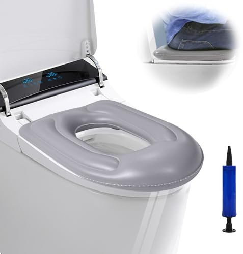 WDKXCN Inflatable Toilet Seat Cushion, Blow Up Toilet Seat with Pump, Washable Padded Toilets Seats with Suction Cup for Adults Elderly, Disabled, Coccyx Pain Relief, 47 x 40 x 11 CM