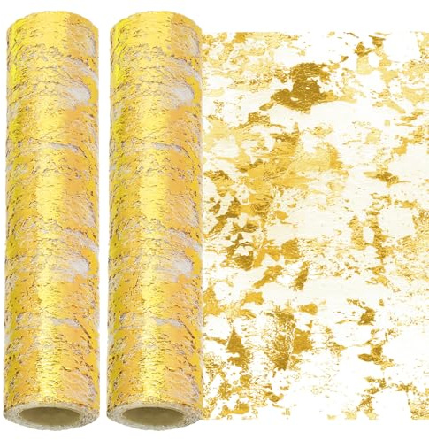 Swpeet 2 st 30 x 258 cm guld paljett glitter bordslöpare, glitterfolie metallisk tunn nätdekor, guldbordslöpare, paljettglitter folie metalliskt tunt nät, bordsuppsatser dekorationer för fest