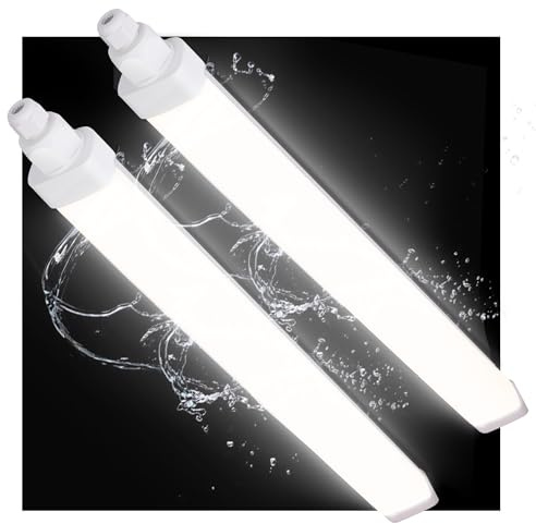 HOMEDEMO 2er Feuchtraumleuchte LED 150CM, 45W, 6500K Kaltweiß, IP65 Wasserfest Feuchtraumlampe, Kellerlampe LED Leuchtstoffröhre für Garage Werkstatt Flur