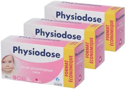 Pack 3 FISIODOSIA, suero fisiológico, 40 x 5 ml, higiene de la nariz, los ojos, las orejas – bebé, bebé, adulto – Laboratorios Gilbert – Fabricado en Francia
