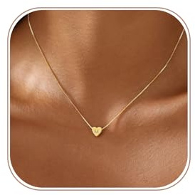 VIROMY Gold Initial Necklaces for Women -Heart Name Necklace -14K Gold Plated Letter Pendant Chain for Women Charm Box Chain Dainty Personalised Jewellery Gifts for Her A-Z